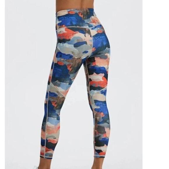 Fabletics Pants - FABLETICS HIGH WAISTED LEGGINGS SZ SMALL ROYAL BLUE ORANGE CAMO PHONE POCKET